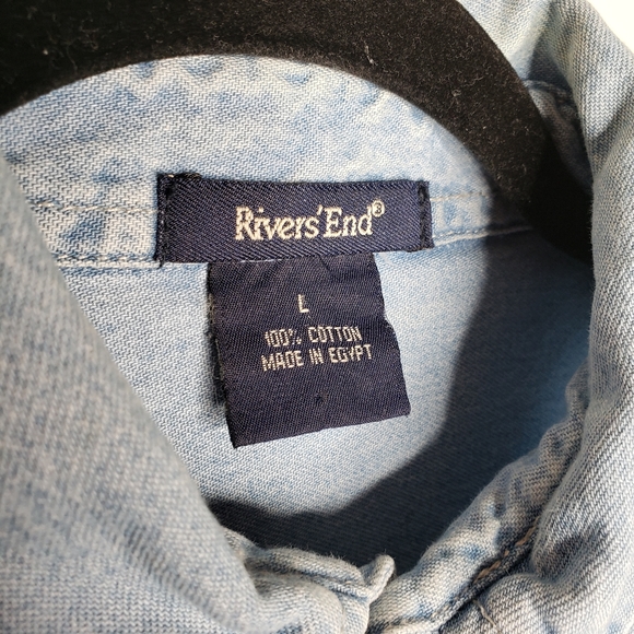 VINTAGE Shirt HARD ROCK CAFE Tampa Button Down Chambray Embroidered Sz L - Picture 4 of 7